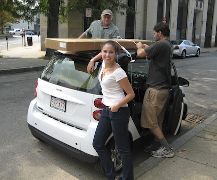 basic bed can be tied on top of a smart car